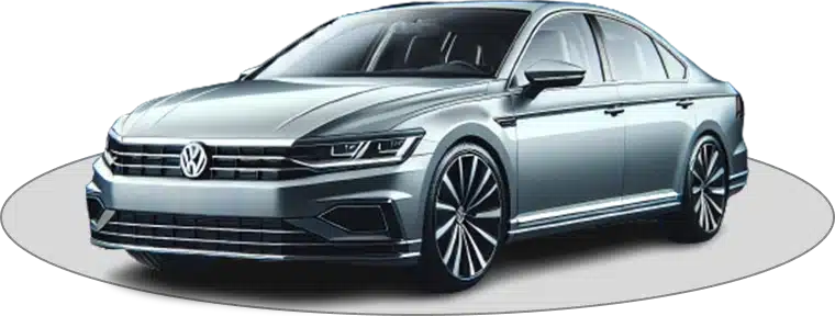 Silver Volkswagen sedan on a white background, showing a front-side view with stylish alloy wheels and sleek design.