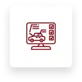 Icon of a computer monitor displaying a car with checkboxes alongside, representing vehicle diagnostics.